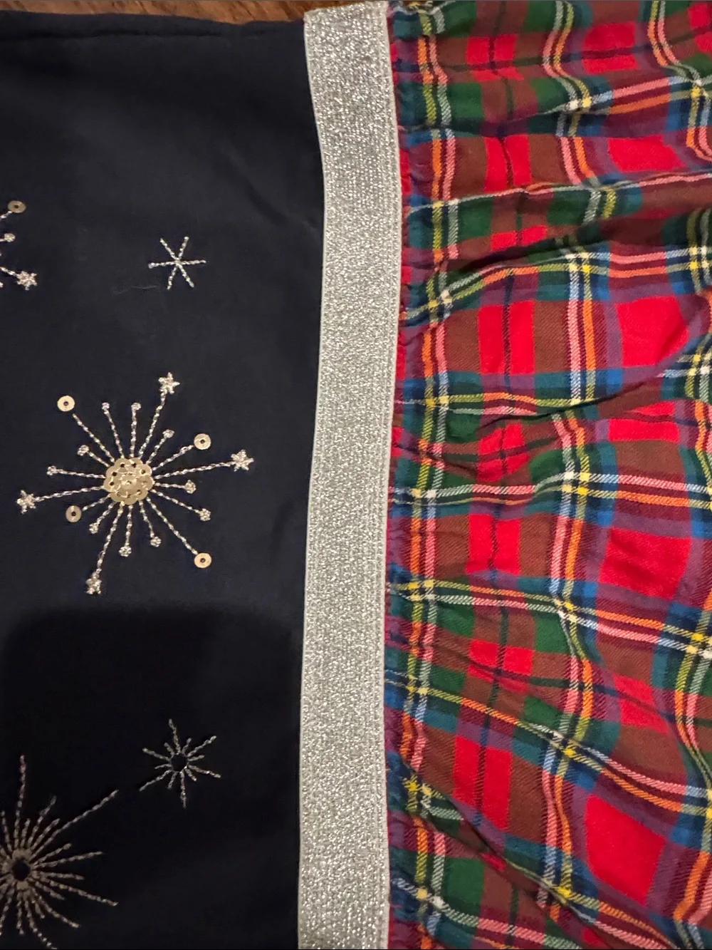 Hatley Navy Top with Gold Starburst and Red Green Plaid Skirt Kids Dress